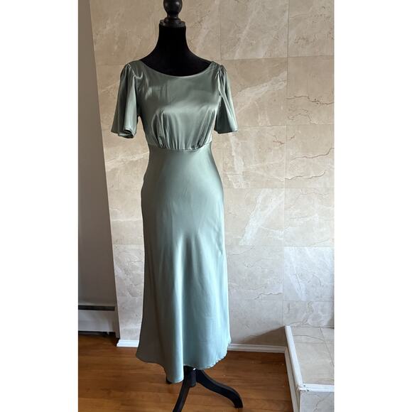 Baltic Born Sage Green Satin Midi Dress Small Wedding Guest Bridesmaid Softgirl - Picture 5 of 11
